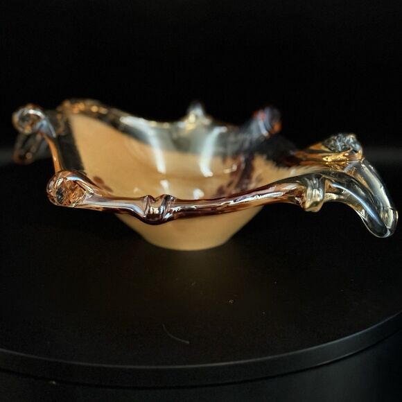 Vintage Murano Art Glass Hand Blown Peach Leaf Bowl | Candy Dish | - Picture 2 of 8